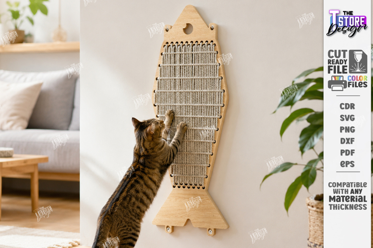 Wall Mounted Cat Scratcher Laser Cut | Pets Design | Fish