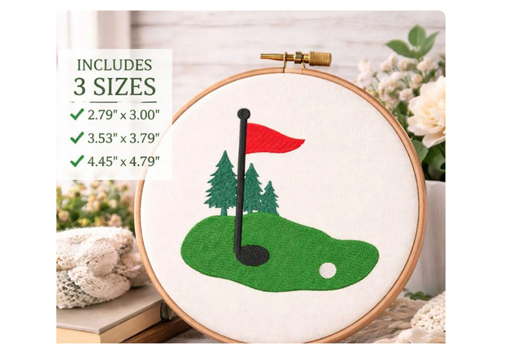 Golf Green with Flag Embroidery Design | 4x4 hoop