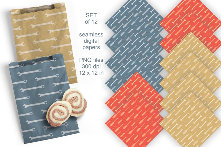 Screwdrivers n Wrenches Seamless Patterned Papers Set of 12