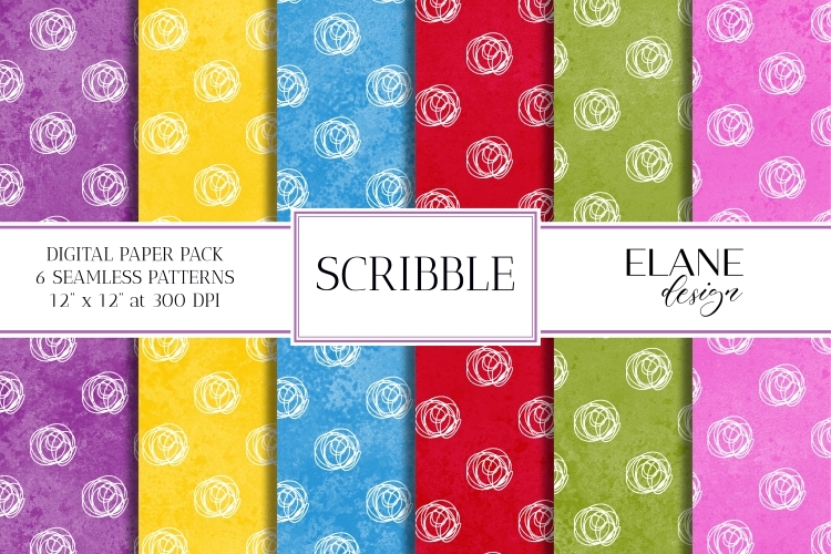 Scribble Digital Paper, Colorful Seamless Backgrounds
