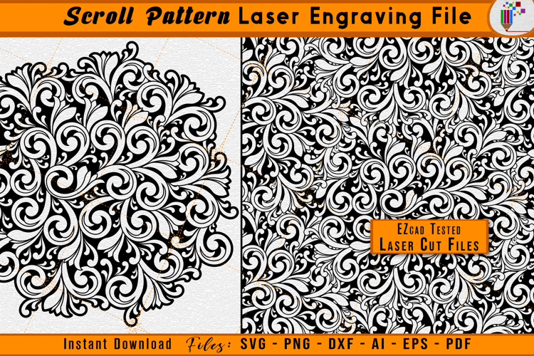 Scrollwork Engraving Vector - Scroll Pattern Laser Cut File