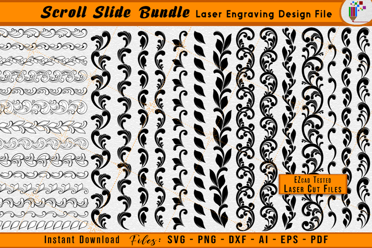 Scrollwork Laser Engraving File Bundle Scroll Vector Package