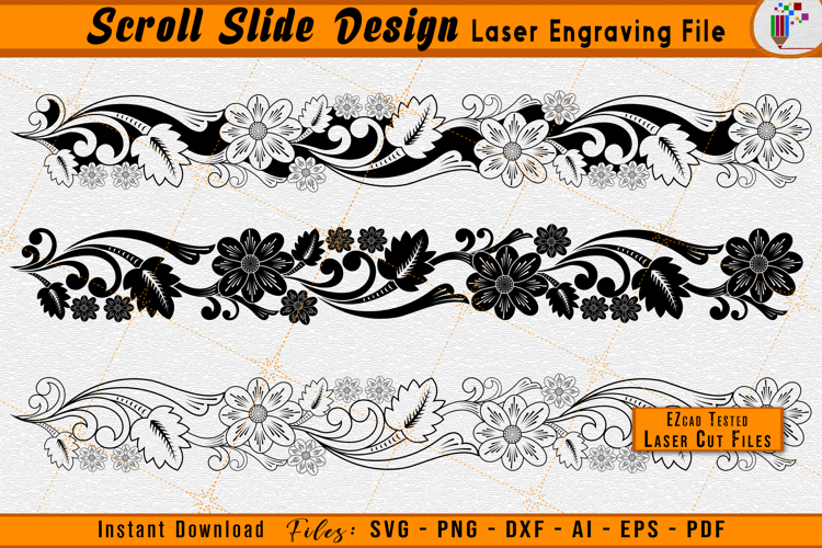 Scrollwork Laser Engraving File Single Slide Scroll Vector