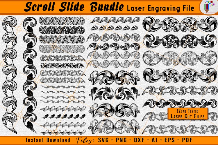 Scrollwork Slide Bundle Firearms Laser Engraving Design File