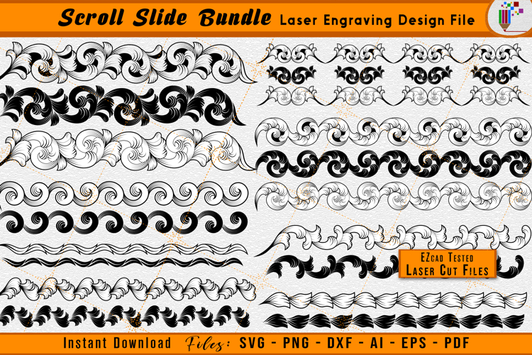 Scrollwork Slide Bundle Laser Engraving File | Scroll SVG
