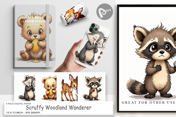 Scruffy Woodland Wanderers Digital Paper