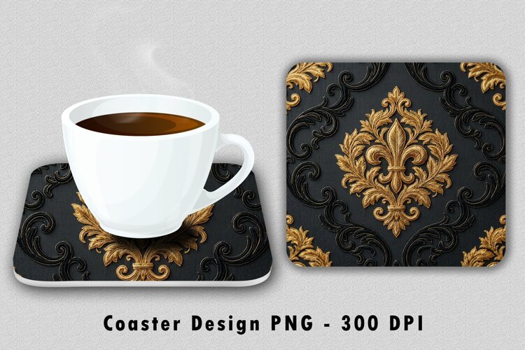 Gold Fleur De Lis Coaster PNG Sublimation Design example image 1