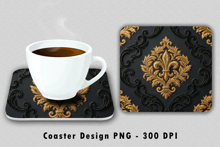 Gold Fleur De Lis Coaster PNG Sublimation Design