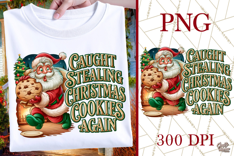 Stealing Christmas Cookies, Funny Christmas PNG, Santa Shirt