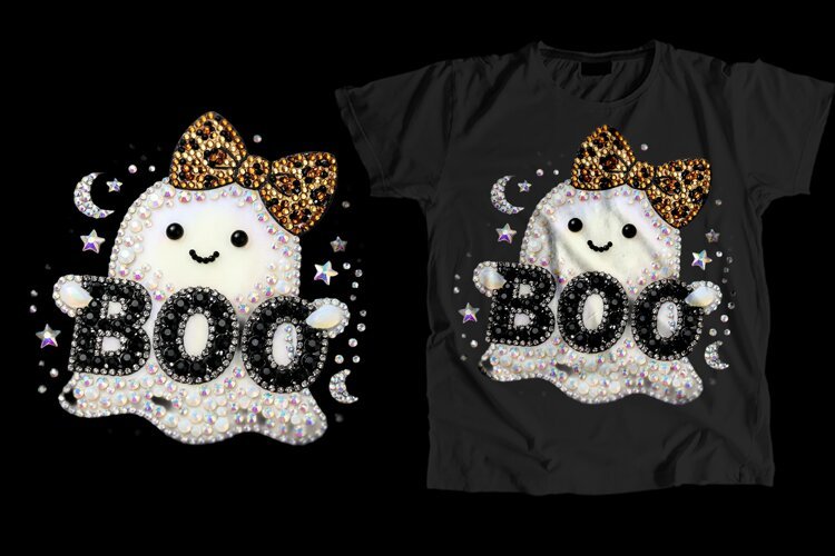 Rhinestone Ghost Leopard Bow T-Shirt PNG