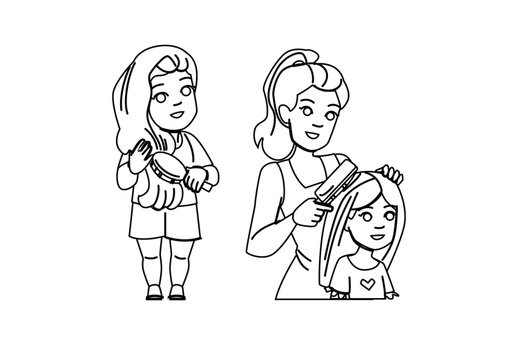 mom hair brush kid girl vector
