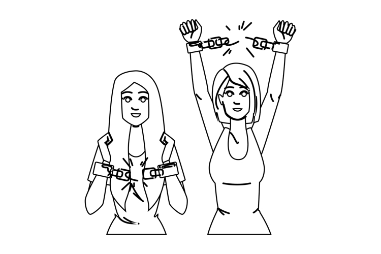 resilience hands breaking chain woman vector