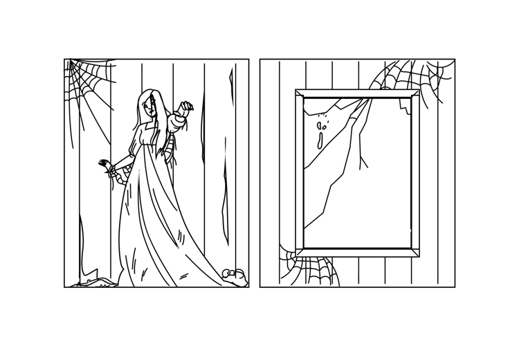 creepy haunted house woman vector