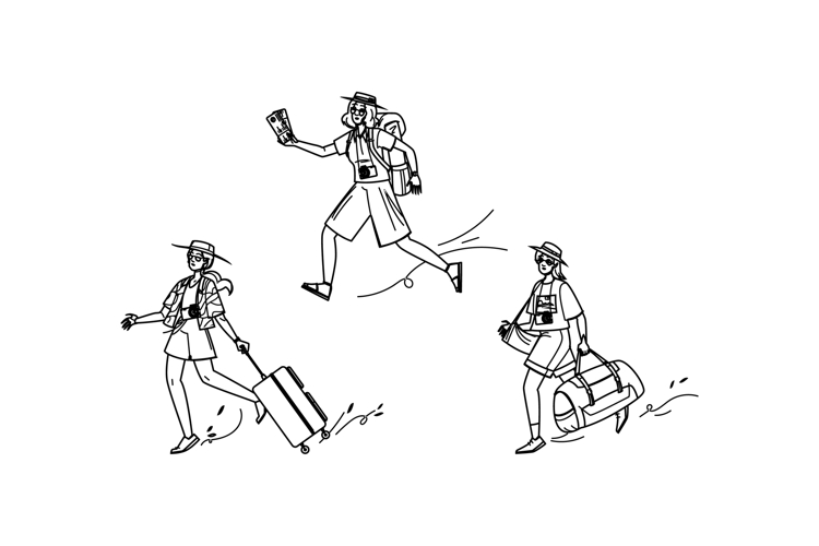 travel hurrying tourist woman vector