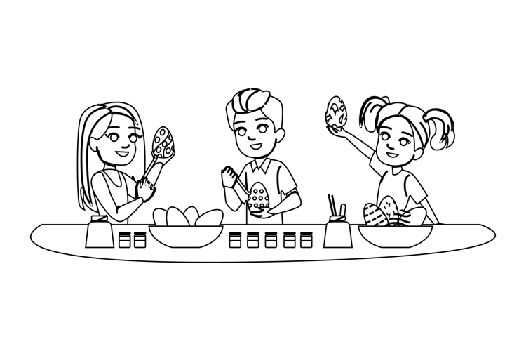 art kid painting easter eggs vector