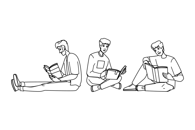 sitting man reading book floor vector