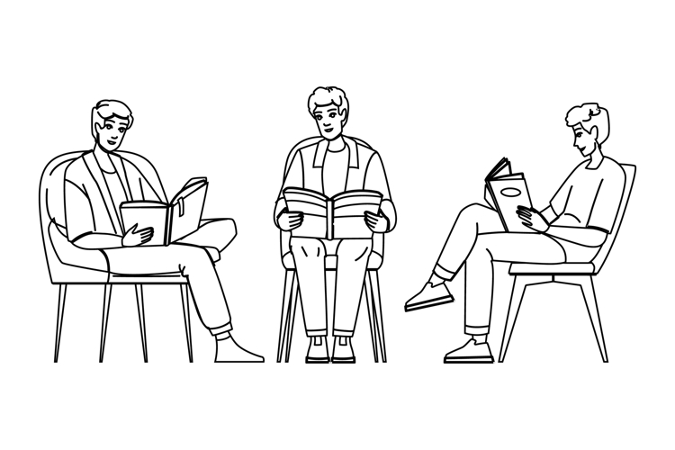 lifestyle man reading chair vector