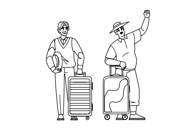 nostalgia old man suitcase vector