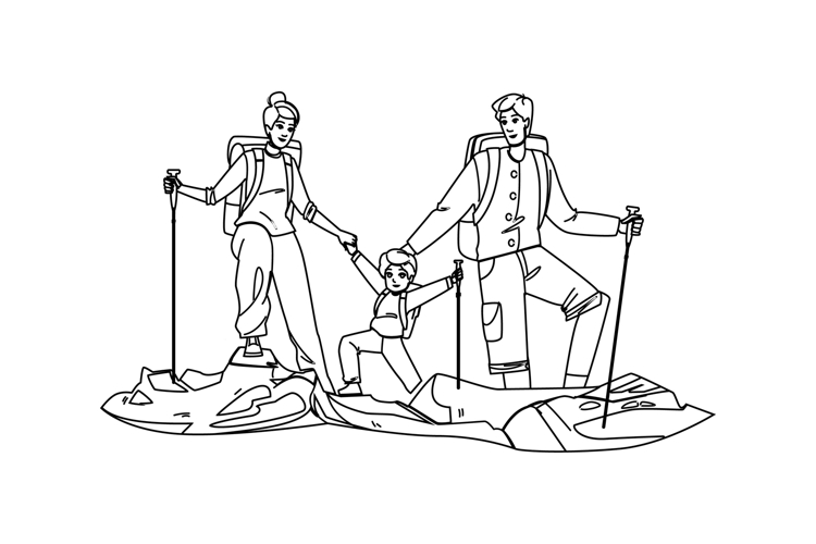 trails parents hiking mountains vector
