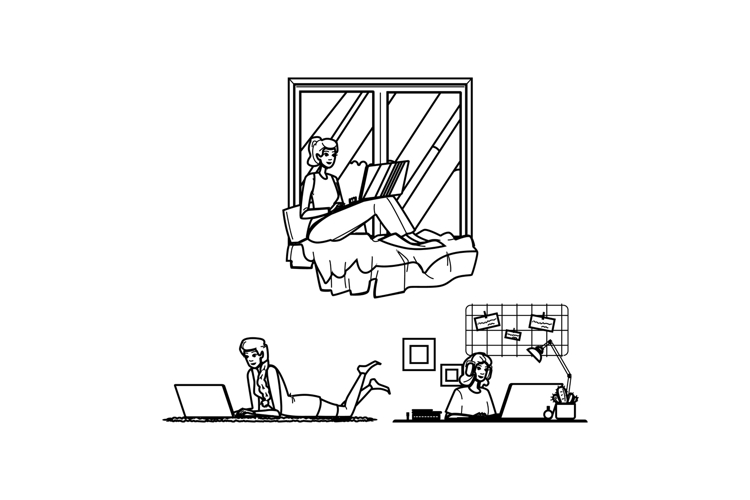 laptop remote work woman vector