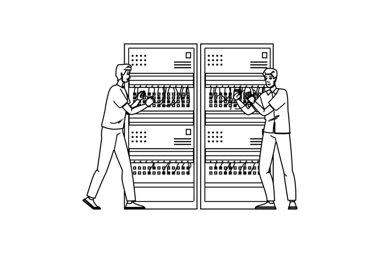 connection technician connecting cable vector