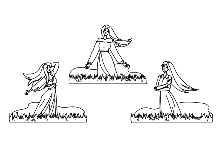 breeze woman field hair blowing vector