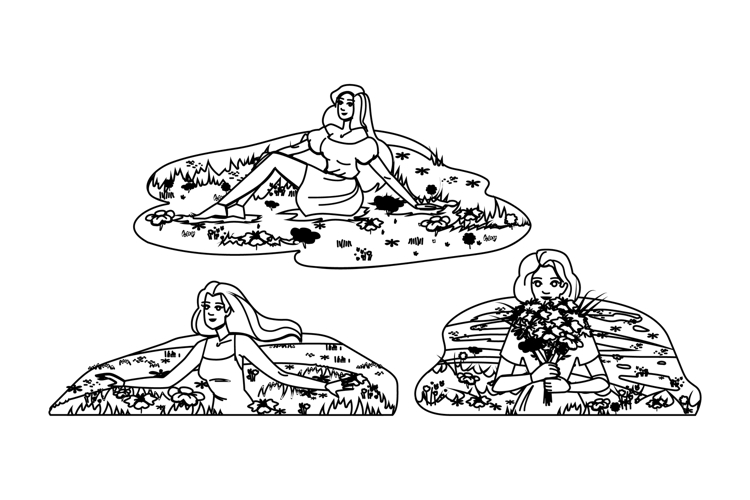 beauty woman flower field vector