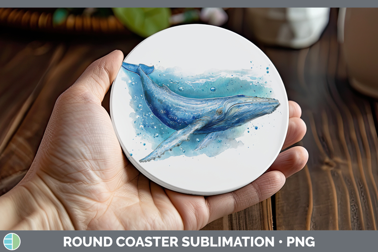 Blue Whale SEA 02 Sketch Round Coaster Sublimation Design