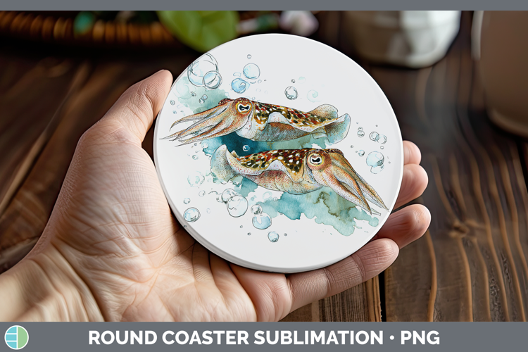 Cuttlefish SEA 02 Sketch Round Coaster Sublimation Design