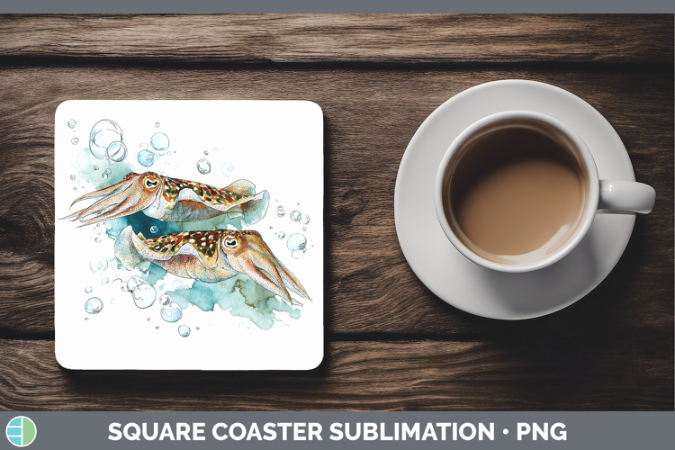 Cuttlefish SEA 02 Sketch Square Coaster Sublimation Design