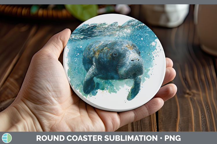 Dugong SEA 02 Sketch Round Coaster Sublimation Design