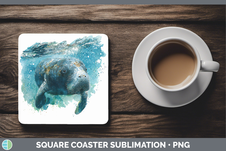 Dugong SEA 02 Sketch Square Coaster Sublimation Design