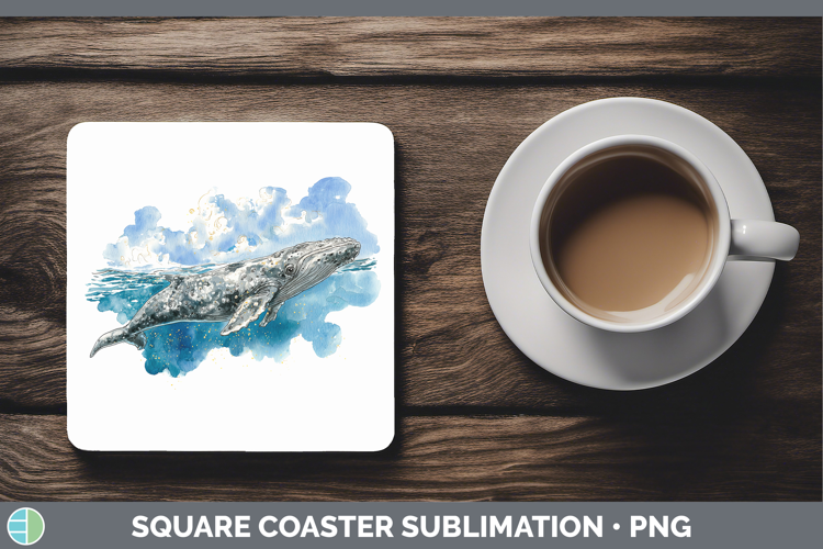 Gray Whale SEA 02 Sketch Square Coaster Sublimation Design