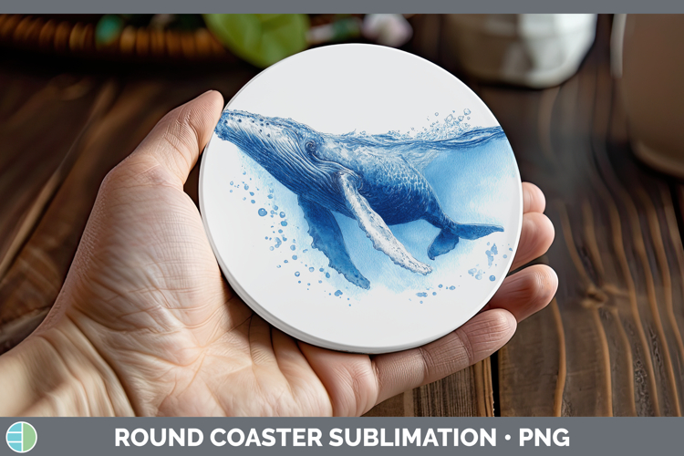 Humpback Whale SEA 02 Sketch Round Coaster Sublimation Desig
