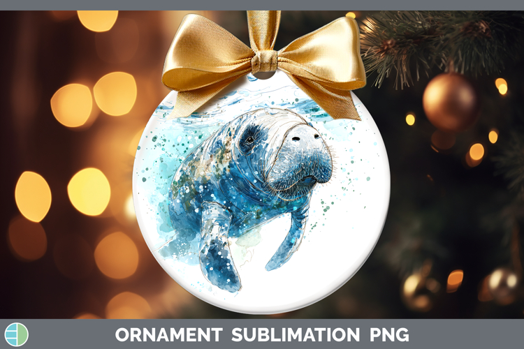 Manatee SEA 02 Sketch Ornament Sublimation Design