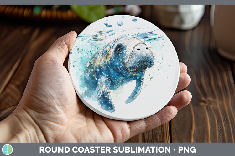 Manatee SEA 02 Sketch Round Coaster Sublimation Design