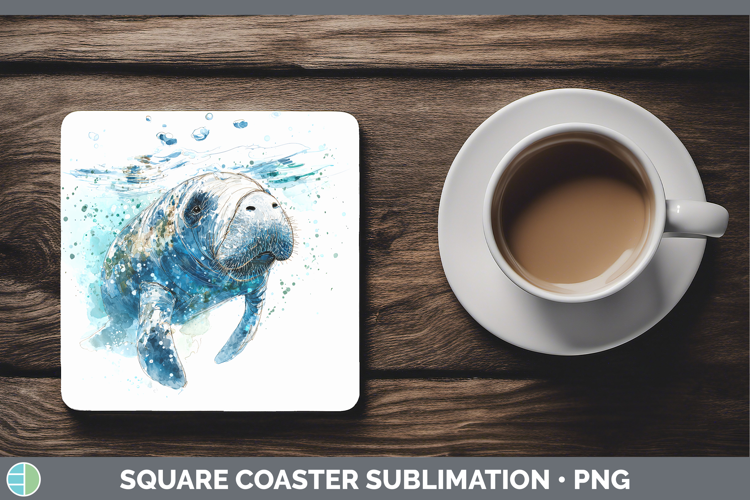 Manatee SEA 02 Sketch Square Coaster Sublimation Design