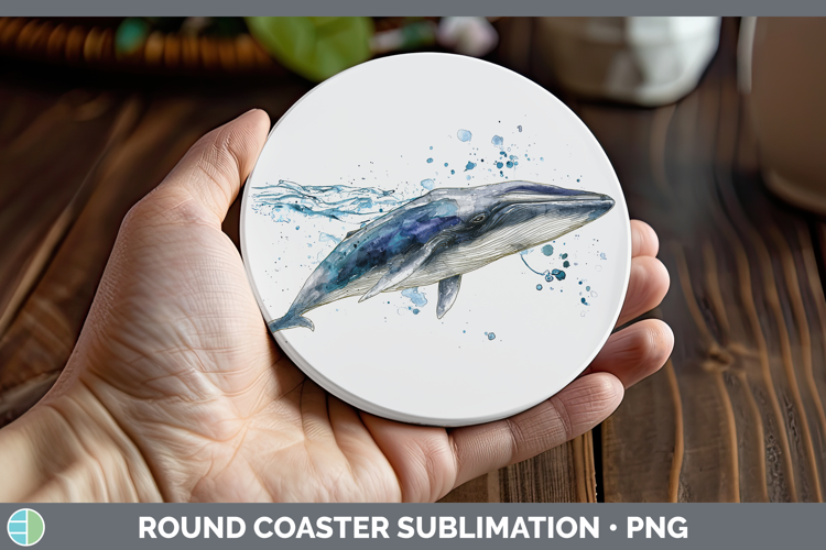 Minke Whale SEA 02 Sketch Round Coaster Sublimation Design