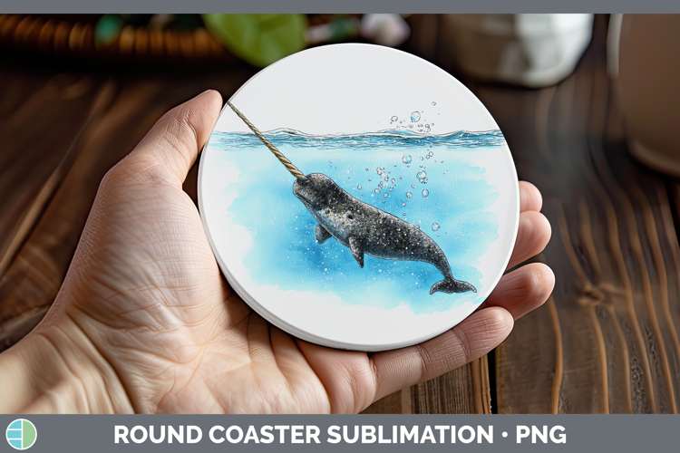 Narwhal SEA 02 Sketch Round Coaster Sublimation Design
