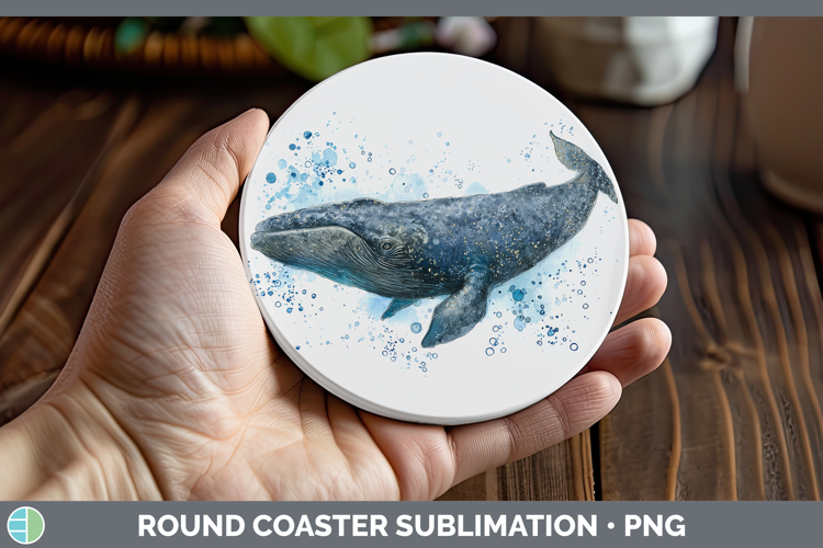 Sperm Whale SEA 02 Sketch Round Coaster Sublimation Design