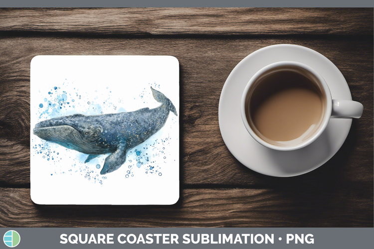 Sperm Whale SEA 02 Sketch Square Coaster Sublimation Design