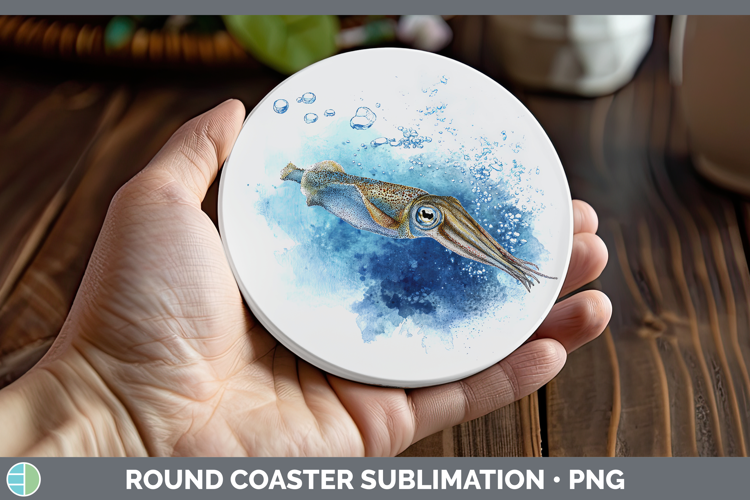 Squid SEA 02 Sketch Round Coaster Sublimation Design
