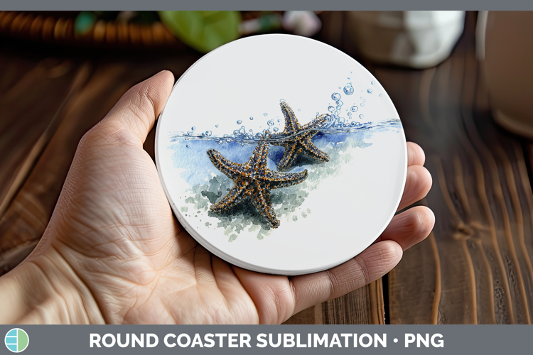 Starfish SEA 02 Sketch Round Coaster Sublimation Design