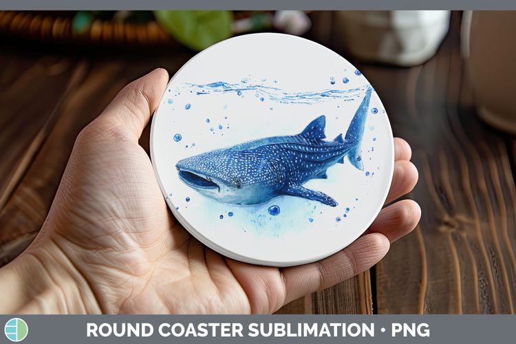 Whale Shark SEA 02 Sketch Round Coaster Sublimation Design