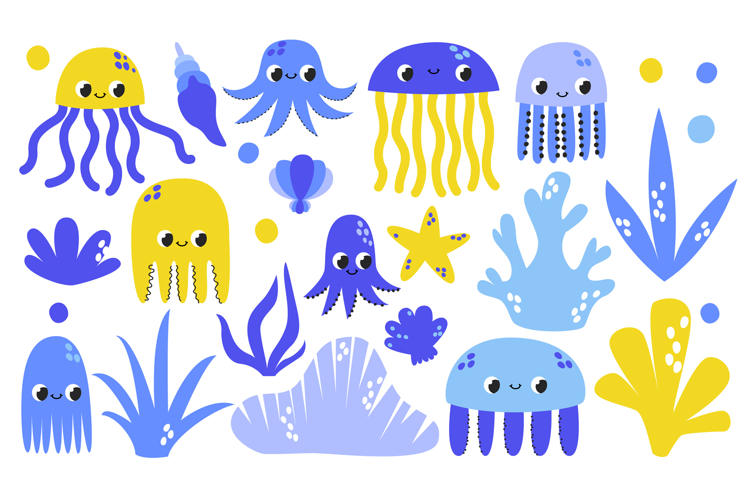 Cute Ocean Life Clipart: 19 Hand-Drawn Underworld Creatures example image 1