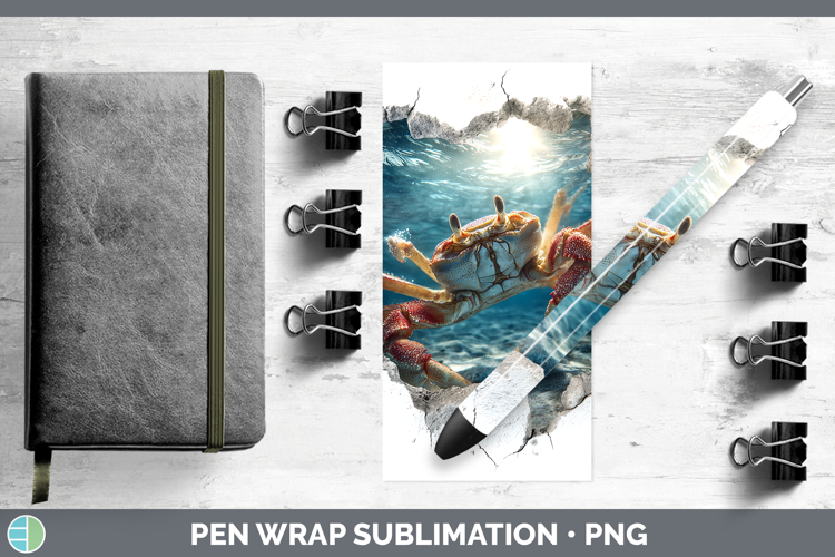 Crab Sea 3D Hole Pen Wrap Sublimation Design