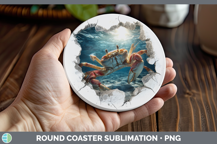 Crab Sea 3D Hole Round Coaster Sublimation Design