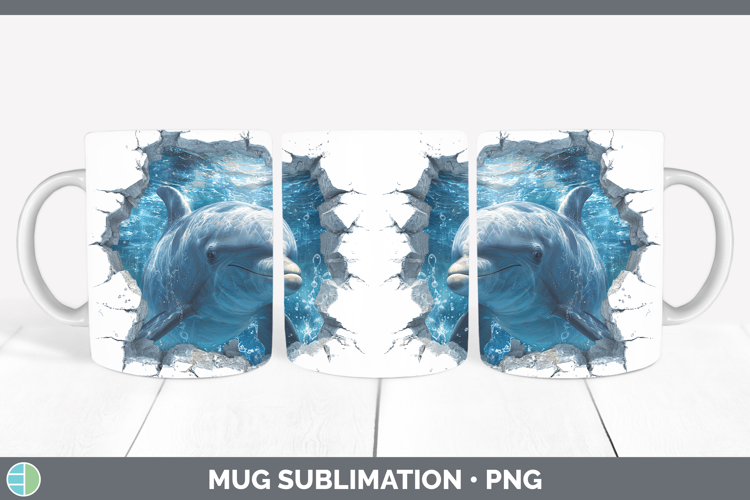 Dolphin Sea 3D Hole Mug Wrap Sublimation Design