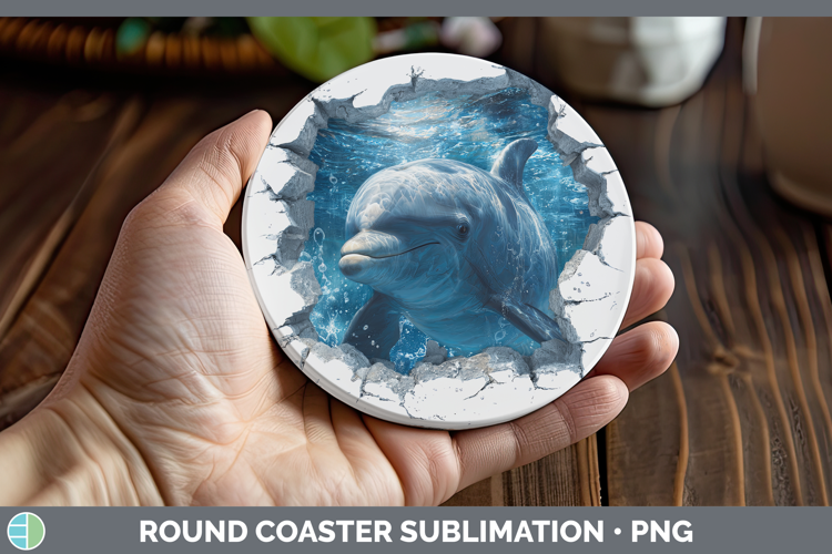 Dolphin Sea 3D Hole Round Coaster Sublimation Design