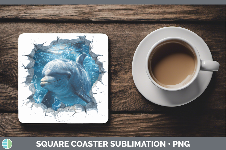 Dolphin Sea 3D Hole Square Coaster Sublimation Design